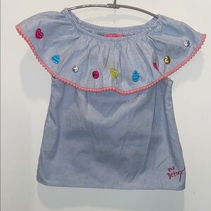 Betsey Johnson Blue and Pink Ruffled Blouse